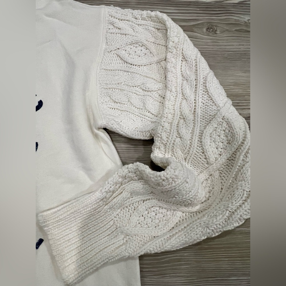 RALPH LAUREN Polo Women’s Sweatshirt with cable knit sleeves. White/Navy. XS EUC - Picture 5 of 7